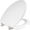 imageMayfair Bennett Toilet Seat with Matte Black Hinges Slow Close Wood Seat Secure Metal Hinges Easy Install Made in USA Round WhiteBrushed Nickel