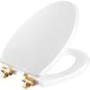 imageMayfair Bennett Toilet Seat with Matte Black Hinges Slow Close Wood Seat Secure Metal Hinges Easy Install Made in USA Round WhiteGold