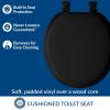imageMayfair Padded Toilet Seat Cushioned Soft Vinyl over Wood Core Seat Secure Hinges Easy Clean Elongated WhiteBlack