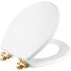 imageMayfair Bennett Toilet Seat with Matte Black Hinges Slow Close Wood Seat Secure Metal Hinges Easy Install Made in USA Round WhiteGold