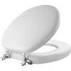 imageMayfair Padded Toilet Seat with Chrome Hinges Soft Vinyl over Wood Core Seat Made in USA Elongated WhiteRound
