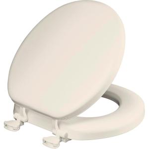 imageMayfair Padded Toilet Seat Cushioned Soft Vinyl over Wood Core Seat Secure Hinges Easy Clean Elongated WhiteBiscuitLinen