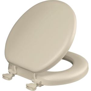 imageMayfair Padded Toilet Seat Cushioned Soft Vinyl over Wood Core Seat Secure Hinges Easy Clean Elongated WhiteBone