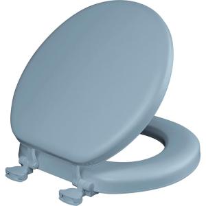 imageMayfair Padded Toilet Seat Cushioned Soft Vinyl over Wood Core Seat Secure Hinges Easy Clean Elongated WhiteSky Blue