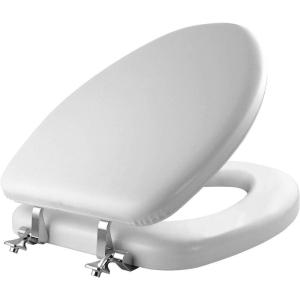 imageMayfair Padded Toilet Seat with Chrome Hinges Soft Vinyl over Wood Core Seat Made in USA Elongated WhiteElongated