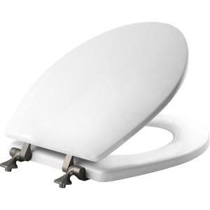 imageMAYFAIR 1844BNA 000 Toilet Seat with Brushed Nickel Hinges will Never Come Loose ELONGATE White  Brushed NickelRound